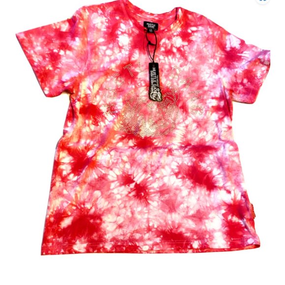 Hustle Gang Tie Dye Pink Rhinestones Men’s Tee Shirt Size Large - Picture 3 of 3
